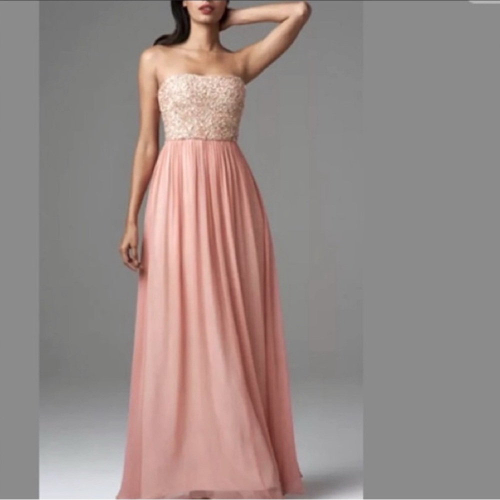 Franssical Strapless Rose Gold Bridesmaid Dresses Full Length Prom Gown